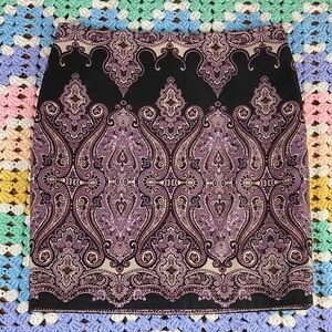 INC International Concepts Black paisley Purple Mini pencil Skirt 2P petite